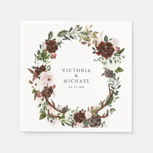 Rustiek Antler Country Boho Floral Monogram Servet