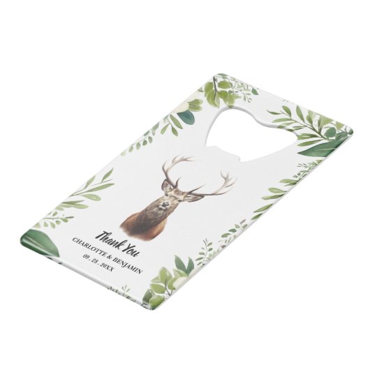 Rustiek Antler Floral Lijst bruiloft gunst Creditkaart Flessenopener (Voorkant Gekanteld)
