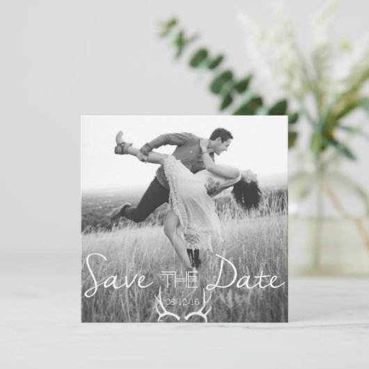 Rustiek Antler Graphic | Wit De datum opslaan Save The Date (Staand voorkant)