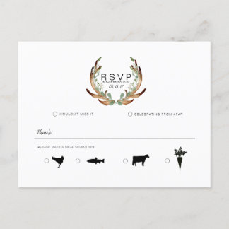 Rustiek Antler & groen Waterverf | RSVP Aankondigingskaart