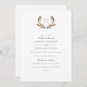 Rustiek Antler & Initiaal bruiloft uitnodigen Kaart (Voorkant / Achterkant)