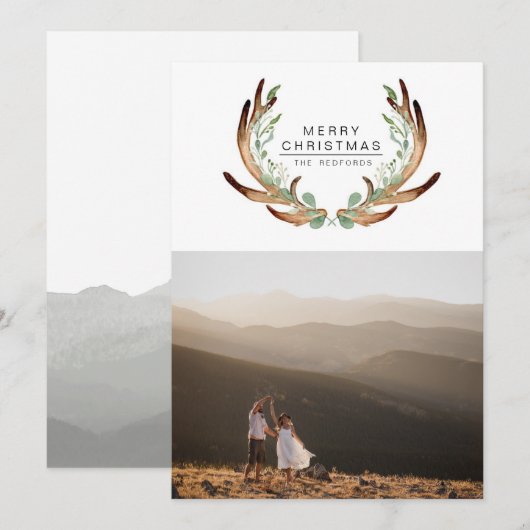 Rustiek Antler Modern Merry Christmas Holiday Kaar Feestdagenkaart (Voorkant / Achterkant)