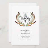 Rustiek Antler & Vine | Waterverf bruiloft uitnodi Kaart (Voorkant / Achterkant)