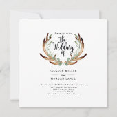 Rustiek Antler & Vine | Waterverf bruiloft uitnodi Kaart (Voorkant)
