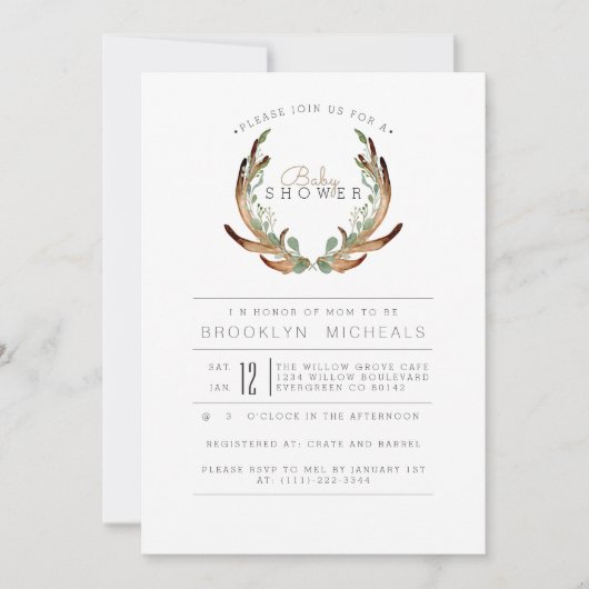 Rustiek Antler Waterverf Baby shower Kaart (Voorkant)