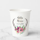 Rustiek Antlers Boho Bloemen Allure Bruiloft Papieren Bekers (Achterkant)