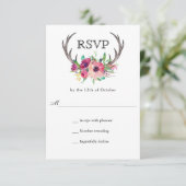 Rustiek Antlers Boho Bloemen Allure Bruiloft RSVP Kaartje (Staand voorkant)