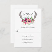 Rustiek Antlers Boho Bloemen Allure Bruiloft RSVP Kaartje (Voorkant / Achterkant)