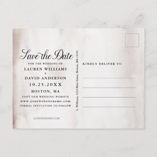 Rustiek Antlers Bourgondië Roze Bloemen Save the D Aankondigingskaart (Achterkant)