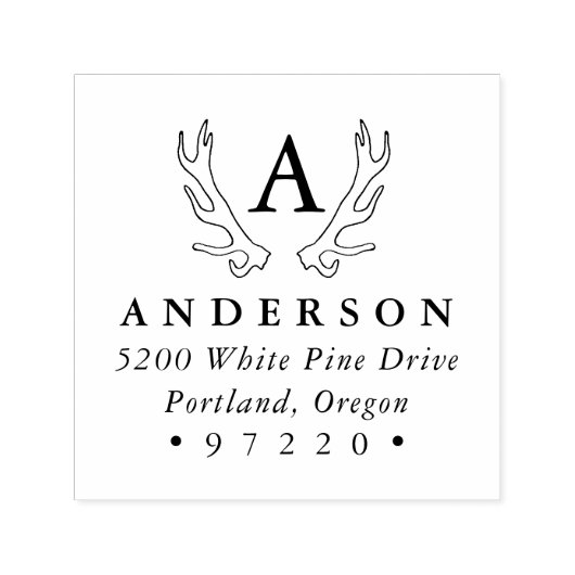 Rustiek Antlers Monogram Retouradres Zelfinktende Stempel (Design)