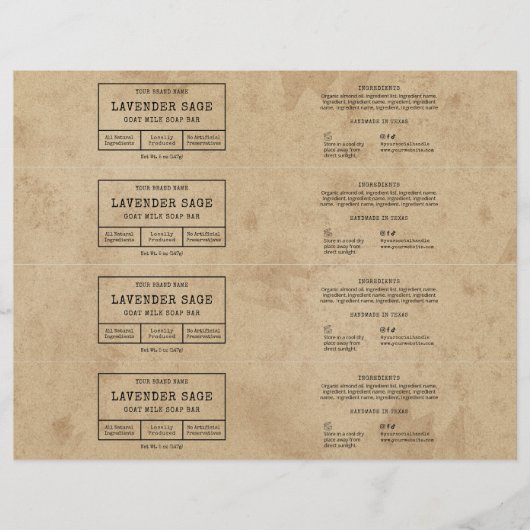 Rustiek  Apotheker Zeep Bar Bellyband Label (Voorkant)