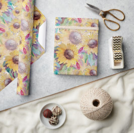 Rustiek Artistieke Zonnebloem Waterverf Art Cadeaupapier
