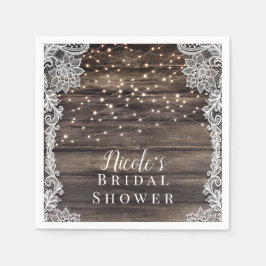 Rustiek Asbruin Houten Kant & Lichten Trouw Bruids Servet