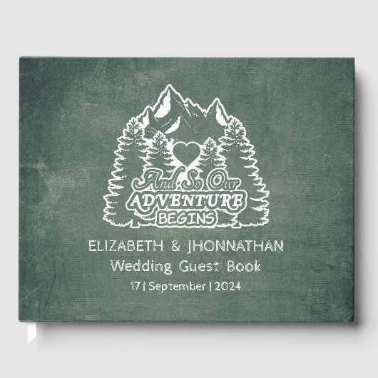 Rustiek avontuur begint groene krijtbord bruilofte gastenboek (Voorkant)