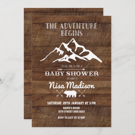 Rustiek avontuur begint met Baby shower Invitation Kaart (Voorkant / Achterkant)