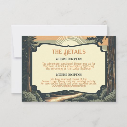 Rustiek Avontuur Berg Bos Trouwdetails RSVP Kaartje (Voorkant)