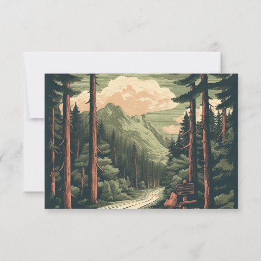 Rustiek Avontuur Berg Bos Trouwdetails RSVP Kaartje (Achterkant)