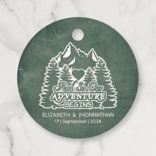 Rustiek Avontuur Groene dennen Bossen Berg bruilof Bedankjes Labels (Achterkant)