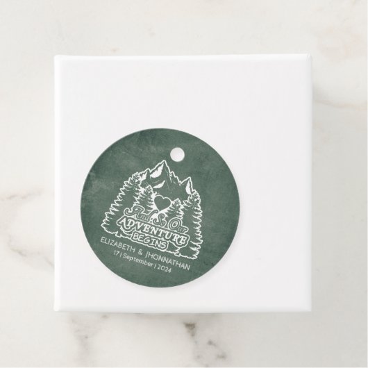 Rustiek Avontuur Groene dennen Bossen Berg bruilof Bedankjes Labels (In situ)