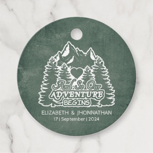 Rustiek Avontuur Groene dennen Bossen Berg bruilof Bedankjes Labels (Voorkant)