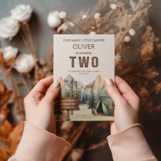Rustiek avontuur Happy Camper Tweede Verjaardag Kaart