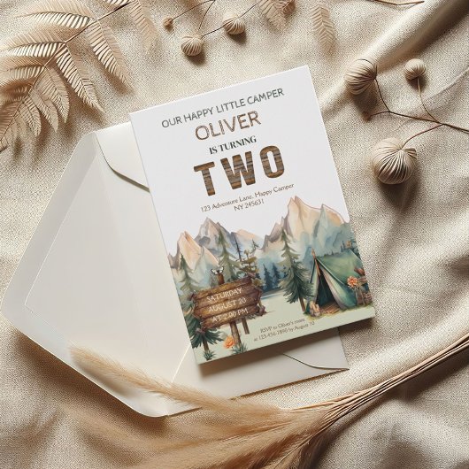 Rustiek avontuur Happy Camper Tweede Verjaardag Kaart