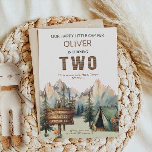 Rustiek avontuur Happy Camper Tweede Verjaardag Kaart