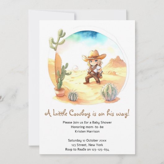 Rustiek Avontuur Wild West Cowboy Baby shower Kaart (Voorkant)