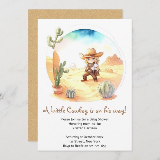 Rustiek Avontuur Wild West Cowboy Baby shower Kaart (Voorkant / Achterkant)