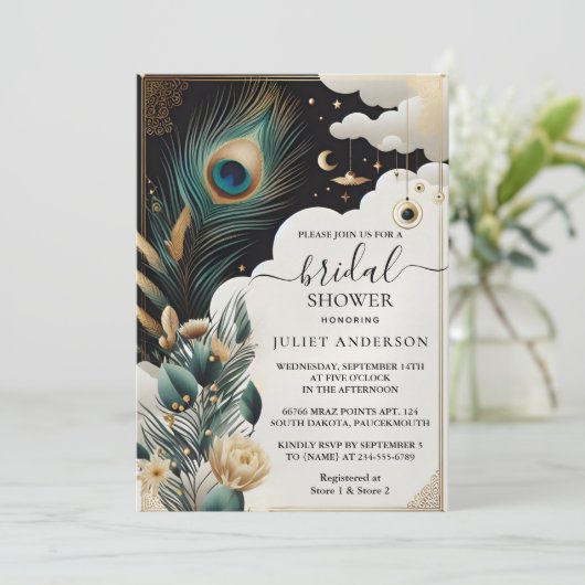 Rustiek Aziatisch Sky Cloud Peacock Vrijgezellenfe Kaart (Staand voorkant)