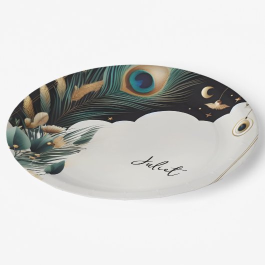 Rustiek Aziatisch Sky Cloud Peacock Vrijgezellenfe Papieren Bordje (Gekanteld)