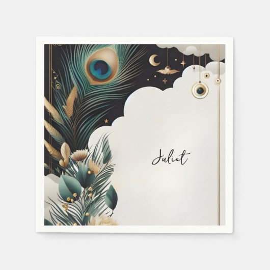 Rustiek Aziatisch Sky Cloud Peacock Vrijgezellenfe Servet (Voorkant)