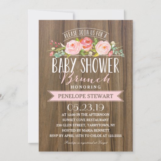rustiek Baby shower | Baby shower Invitation Pink Kaart (Voorkant)