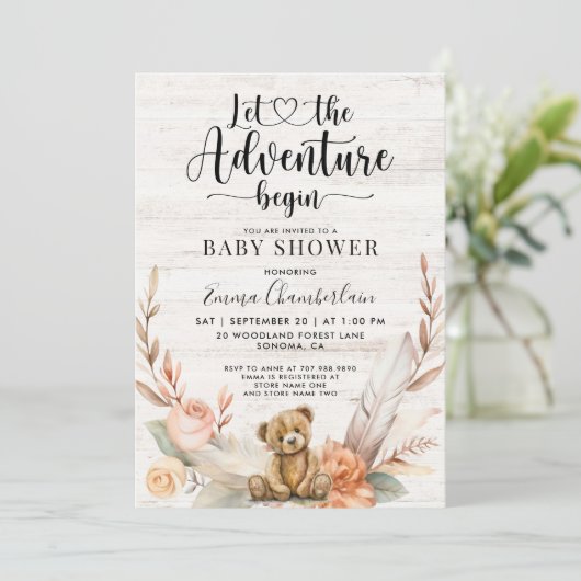 Rustiek Baby shower doucheavontuur begint Kaart (Staand voorkant)