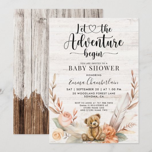 Rustiek Baby shower doucheavontuur begint Kaart (Voorkant / Achterkant)