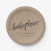 Rustiek Baby shower, Kraft Baby Love Custom Papieren Bordje (Voorkant)