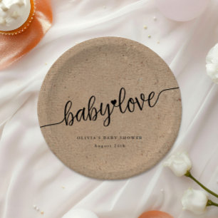 Rustiek Baby shower, Kraft Baby Love Custom Papieren Bordje