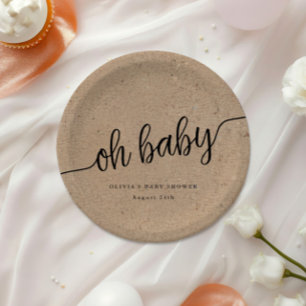 Rustiek Baby shower, Kraft Oh, Baby Custom Papieren Bordje