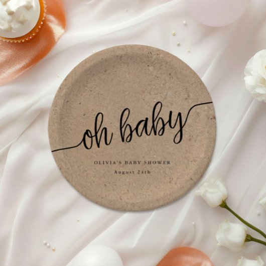 Rustiek Baby shower, Kraft Oh, Baby Custom Papieren Bordje