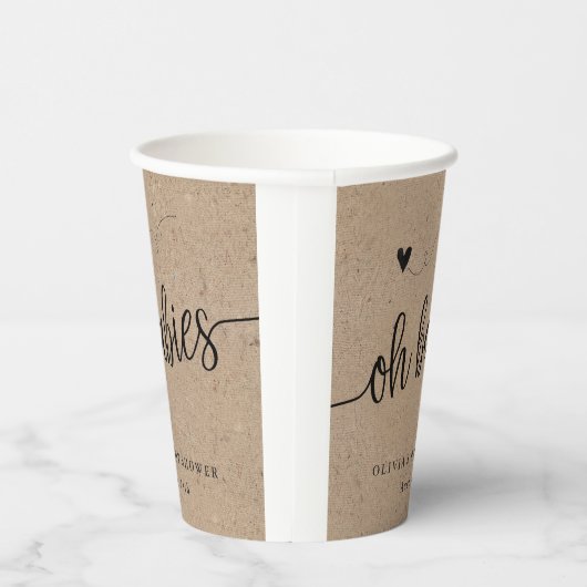 Rustiek Baby shower, Kraft Oh Baby's Twins Custom Papieren Bekers (Rechts)