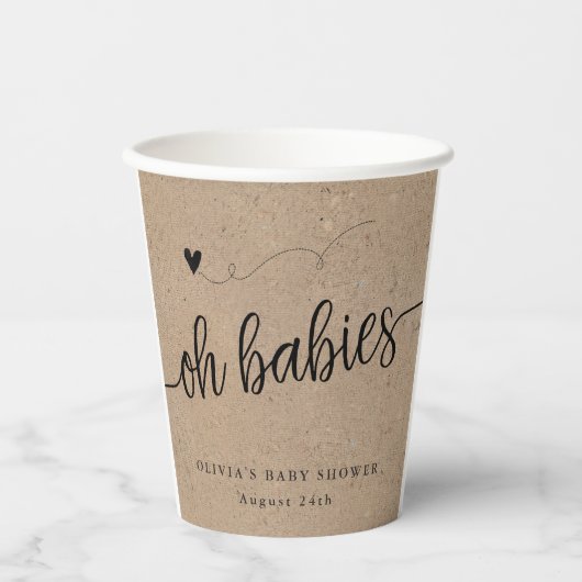 Rustiek Baby shower, Kraft Oh Baby's Twins Custom Papieren Bekers (Voorkant)