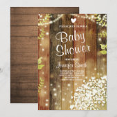 Rustiek Baby shower Nodig Baby's Breath Lights uit Kaart (Voorkant / Achterkant)