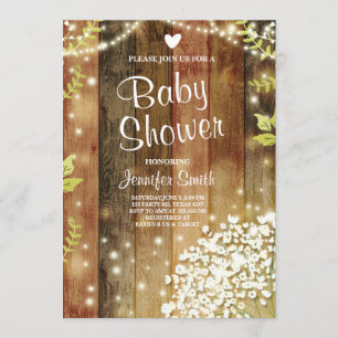 Rustiek Baby shower Nodig Baby's Breath Lights uit Kaart