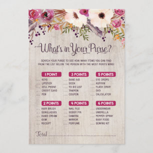 Rustiek Baby shower spel Wat zit er in je tas Kaart