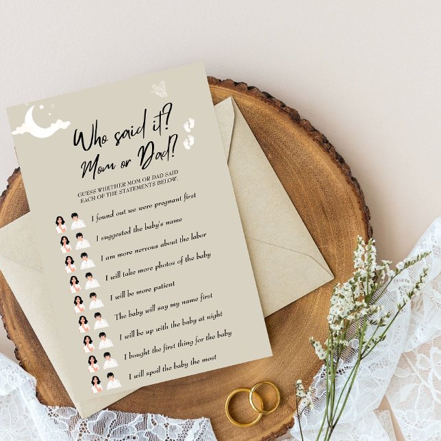 Rustiek Baby shower spel Wie zei het? Mam of pap? (Creator heeft geüpload)