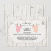 Rustiek Baby shower voor Twin Girls Kaart (Voorkant / Achterkant)
