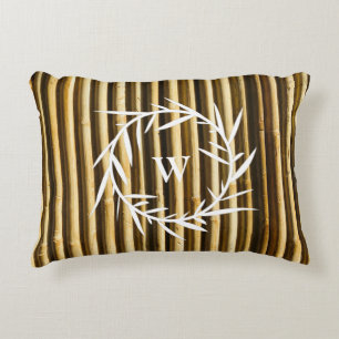 Rustiek bamboe monogram verticale lijnen patroon accent kussen