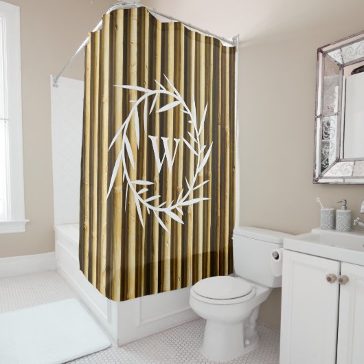 Rustiek bamboe monogram verticale lijnen patroon douchegordijn (In situ)