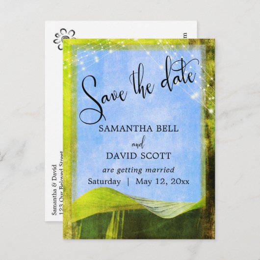 Rustiek Bananenblad met Lichten Boho Save the Date Aankondigingskaart (Voorkant / Achterkant)
