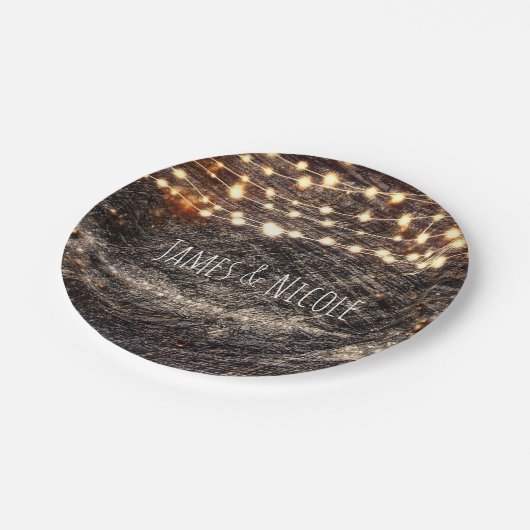 Rustiek Bark Wood & Sparkle Lights Herfst Party Papieren Bordje (Gekanteld)